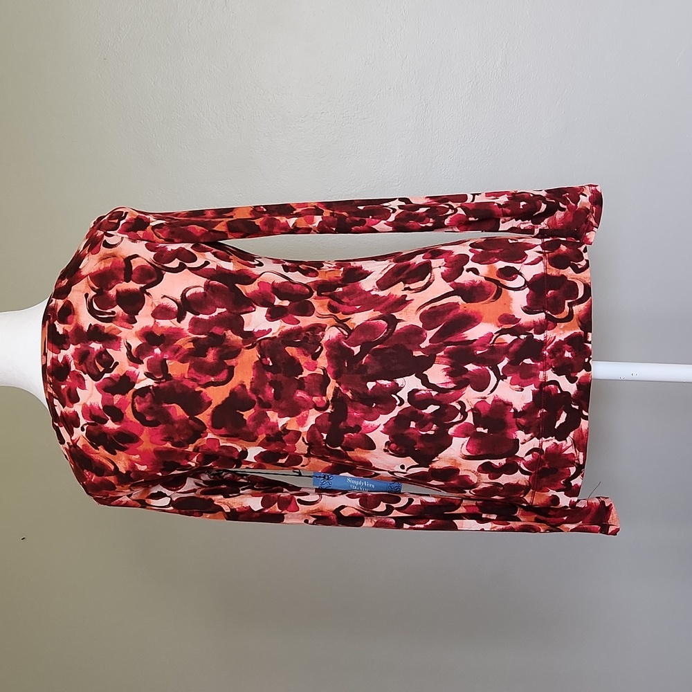 Vera Wang Floral Pattern Long Sleeve Shirt Size Extra Small Orange & Red - Picture 8 of 8